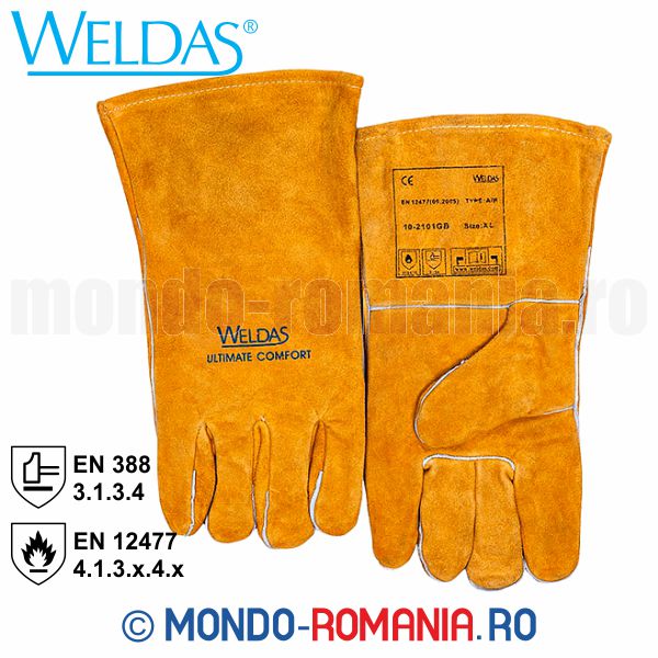 Echipament protectie: manusi din piele pentru sudura WELDAS Gloden Brown 10-2101GB